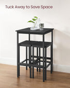 VASAGLE Bar Table and Chairs Set, Square Table with 2 Stools, Dining Pub Set for 2, Space Saving for Kitchen Breakfast, Living Room, Party Room, Ebony Black and Ink Black