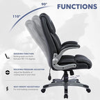 COLAMY High Back Executive Office Chair- Ergonomic Home Computer Desk Leather Chair with Padded Flip-up Arms, Adjustable Tilt Lock, Swivel Rolling Chair for Adult Working Study-Black