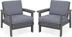 SERWALL HDPE Outdoor Couch Set of 2, Grey Frame and Grey Cushion