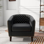 Pia Ricco Faux Leather Barrel Accent Chair, Modern Club Arm Chair Comfy Upholstered Single Sofa Chair with Solid Wood Legs and Nailhead Trim for Living Room/Reading Room, Black
