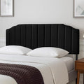 Upholstered Headboard Adjustable Height Queen/King Headboard Cream Velvet Tufted Modern Vertical Channel Design with Stepped Silhouette Top Edge(Black King)