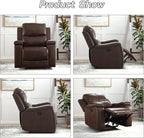Brown Recliner Chair, Single Overstuffed Sofa Recliners, Breathable Faux Leather Manual Reclining Chairs with Hidden Cup Holder, Arm and Back for Adults, Living Room, Bedroom, Dark Brown
