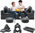 HOMFINE 16pcs Modular Kids Play Couch, Kids Toddler Couch, Child Sectional Sofa, Versatile Kid Sofa for Playroom Bedroom, Convertible Foam and Floor Cushion for Boys and Girls, Grey