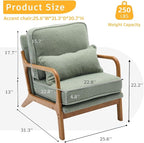 Mid-Century Accent Chair,Sherpa Fabric Lounge Chair with Wide Armrest,Sherpa Fabric Armchair with Lumbar Pillow & Solid Wood Frame for Living Room, Bedroom, Balcony (Green)