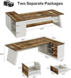 Tribesigns L-Shaped Executive Desk, 78-Inch Modern Office Desk with Drawers and Lateral File Cabinet, Large Bussiness Furniture with Storage Shelves, Workstation for Home Office (Brown + White)