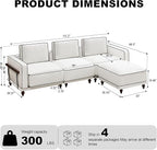 112" 3 Seater Cloud Couch with Ottoman,Modular Sectional L Shaped Sofa with Armrests Wooden Legs,Oversized Deep Seat Comfy Thicked Cushion Upholstered Sofa for Living Room Bedroom,White