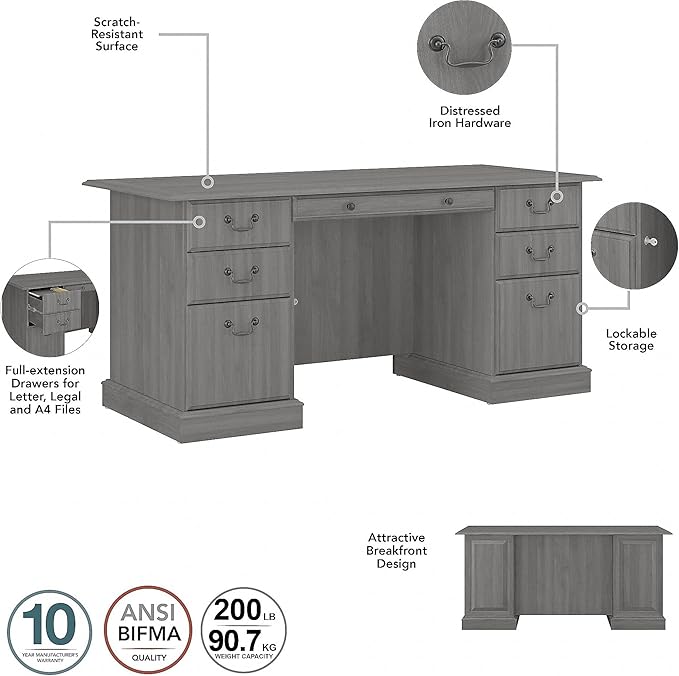 Bush Furniture Saratoga Executive Desk and Bookcase Set in Modern Gray