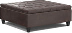 SIMPLIHOME Harrison 40 inch Wide Transitional Square Large Coffee Table Storage Ottoman in Distressed Brown Vegan Faux Leather, Assembled, for The Living Room and Bedroom