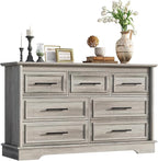 LGHM 7 Drawers Dresser for Bedroom, 54" Wide Chest of Drawers with Smooth Gliding Drawers, Gray Wood Dresser, Sturdy Storage Dressers Organizer with Metal Handles for Home Office, Farmhouse, Nursery