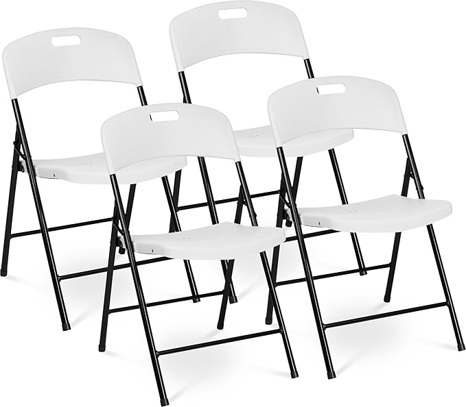 Oline Folding Chair, Indoor Outdoor Plastic Commercial Stackable Foldable Guest Chairs for Events Office Wedding Party Picnic Kitchen Dining, 350lb Capacity (White, 4 Pack)
