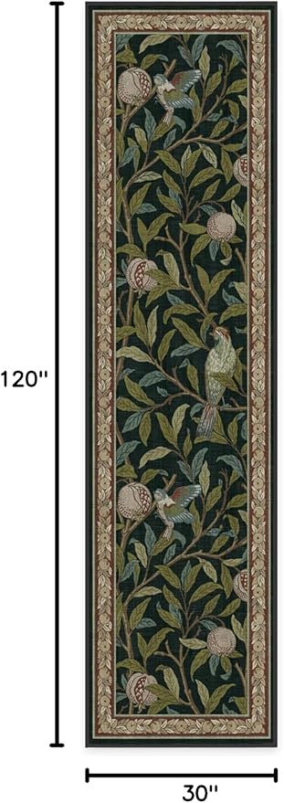 RUGGABLE x Morris & Co Machine Washable Runner Rug – Pomegranate Blue Green 2.5x10, Stain-Resistant, Non-Slip – Washable Rug for Hallway, Entryway, Living Room & Kitchen–with Cushioned Pad