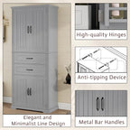 Tall Storage Cabinet, Bathroom Floor Freestanding Storage Cabinet with 2 Doors, Adjustable Shelf, and 2 Drawers for Bathroom, Office, Living Room, MDF Board, Grey
