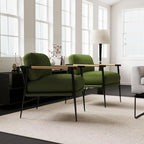 LukeAlon Mid-Century Linen Accent Chairs Set of 2, Soft Living Room Chairs with Metal Legs Modern Armchairs Lounge Chairs Upholstered Comfy Leisure Chairs for Bedroom Reading Room Waiting Room, Green