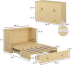 Full Size Murphy Bed with Charging Station, Wall-Mounted Hideaway Bed with Foldable Panel for Home Office, Small Rooms, Guest Bedrooms, Living Rooms, Natural