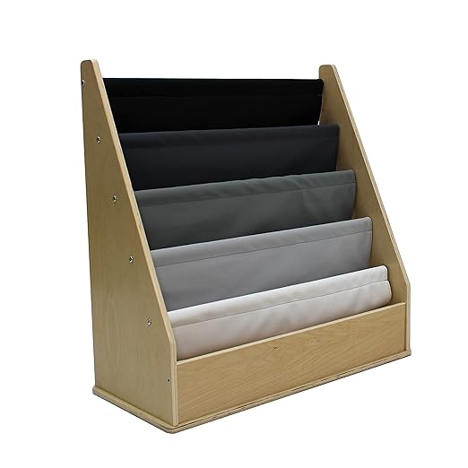 FDP Birch SoftScape Sling Book Display, 4-Shelf Vinyl Storage for Kid's Books and Magazines, Children's Furniture for Bedroom, Playroom, Daycare, Preschool or Classroom - Gray/Light Gray, 13745-GYLG