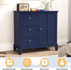 HLR Accent Cabinet with 3 Drawers and Door, Wooden Storage Cabinet with Shelves, Sideboard for Living Room, Entryway, Navy Blue