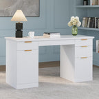 FURSUN 58" Fluted Modern Desk with Storage, Home Office Desk with 1 File Cabinet & 5 Drawers, Wood Executive Computer Writing Desk for Study, Living Room, Bedroom, White