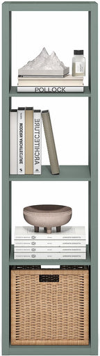 Furinno Cubicle Book Shelf, 4-Cube Vertical Thick Frame Bookshelf, Horizontally & Vertically Reversible Bookcase with Open Back, 14.6" x 15.9" x 58", for Living Room, Bedroom, Home Office, Sage Green