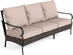 MFSTUDIO Outdoor Patio Furniture Set, 3-Seat Metal Patio Conversation Sofa, Outdoor Rattan Wicker Conversation Sofa Set with Cushion for Garden Porch Poolside,450 LBS