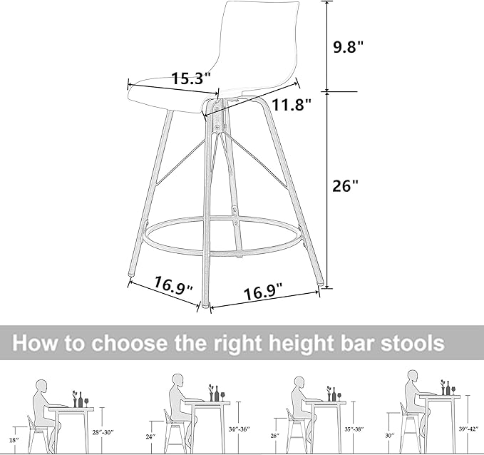 annjoe Swivel Bar Stools Metal Counter Height Stools Plastic Seat Chairs Set of 4 for Indoor Outdoor Home Kitchen Business (26" Black)