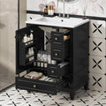 24 Inch Bathroom Vanity with Sink, Freestanding Bathroom Sink Cabinet with 3 Drawers and Storage Door Rack Organizer, Solid Wood Legs, Black