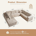Weaxty Cloud Sectional Couch for Living Room, Oversized L Shaped Boneless Couches, Plush Corduroy Memory Foam Deep Seat Floor Sofa, No Assembly Required，Beige