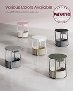 VASAGLE LILEA Collection - Side Table with Charging Station, Round End Table with Fabric Basket, Nightstand with USB Ports, for Living Room, Bedroom, Modern, Jelly Pink and Cream White ULET228R01