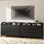 Dresser for Bedroom with 6 Drawers, 55" Large Dresser & Chest of Drawers with Charging Station, Wood Closet Clothes Storage Long Dressers Organizer for Bedroom Living Room Hallway, Black
