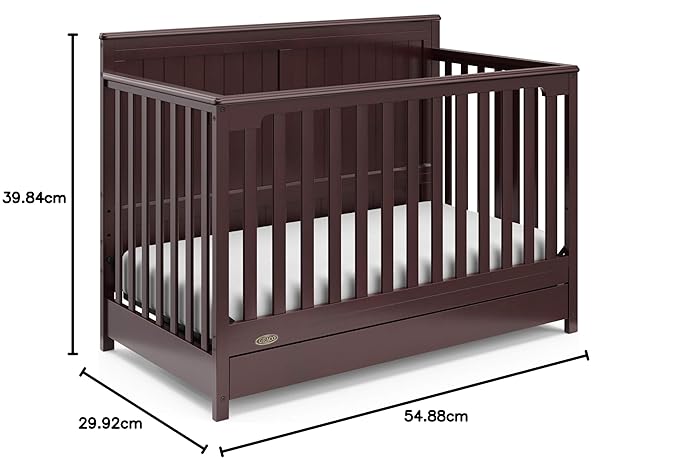 Graco Hadley 5-in-1 Convertible Crib with Drawer (Espresso) – GREENGUARD Gold Certified, Fits Standard Crib Mattress, Converts to Toddler Bed, Daybed and Full Bed, 4 Adjustable Mattress Heights