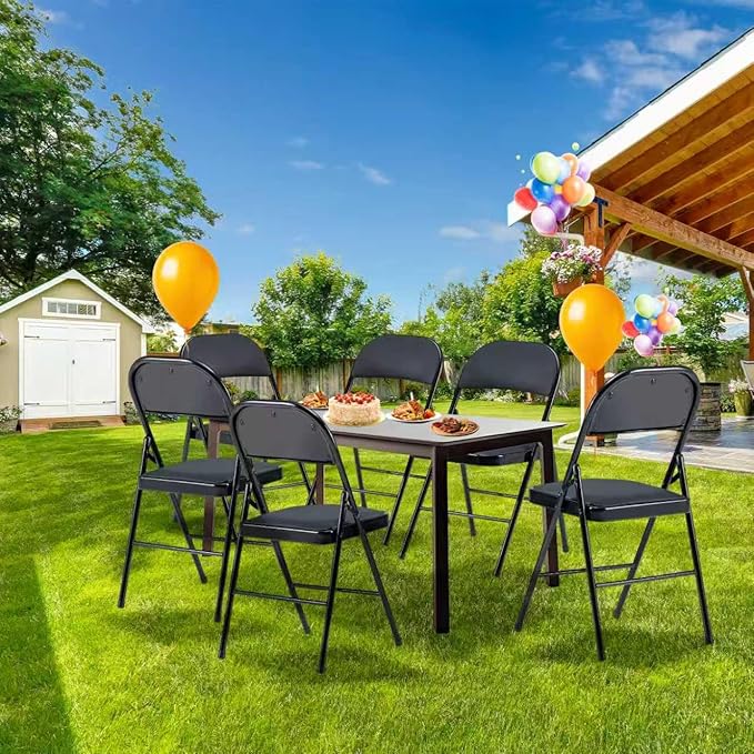6 Pack Black Folding Chairs with Padded Cushion and Back, Foldable Indoor Outdoor Chairs with 330-LBS Capacity, Portable Heavy Duty Metal Frame Commercial Seat for Kitchen, Party, Events, Wedding