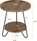 Tribesigns Round Side Table, 2-Tier End Table with Metal Legs, Modern Industrial Beside Table, Small Accent Table Snack Table for Living Room, Bedroom, Small Space, Easy Assembly, Brown