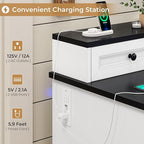 BTHFST Executive Desk with File Drawer, Computer Desk with Monitor Stand, Home Office Desk with Drawers & Storage Cabinet, Writing Desk with Charging Station & LED Lights, White