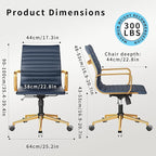 Office Chair Ergonomic Swivel Desk Chair with Armrests and Wheels Comfortable Heavy-Duty Chair for Home Office Wide 22.83in Seat for Women and Men，Gold Navy