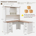 T4TREAM L Shaped Desk with Hutch,59" Farmhouse Wood Home Office Executive Desk,Charging Station,File Drawer, Storage Cabinet,Computer Desk for Work and Study (Antique White)