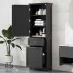 Tall Bathroom Storage Cabinet, Freestanding Storage Cabinet with 1 Door, 2 Different Size Drawers for Bathroom Living Room (Black)