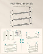 SONGMICS Shoe Rack, 3-Tier Shoe Organizer, Metal Storage Shelf, Upright or Upside Down, for 8-12 Pairs, Stackable, for Entryway, 11.8 x 26.8 x 21.7 Inches, Black ULSA203B01