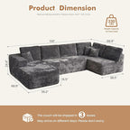 Oversized U Shaped Boneless Sectional Cloud Couch, 133.1'' Modular Sofa with Chaise, Deep Seat Plush Corduroy Couches for Living Room, No Assembly Required,Plush Corduroy,Gray