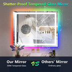 40x32 Inch RGB LED Bathroom Mirror Front Light and RGB Backlit Lighted Vanity Mirror for Bathroom Wall Mounted Dimmable Anti Fog Memory Shatter-Proof IP54 Waterproof Horizontal/Vertical