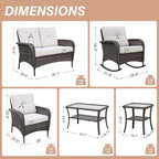 COOS BAY Vintage Courtyard Patio Furniture Set, Wicker Outdoor Furniture, Patio Conversation Sets, 2 Chairs, 2 Rocking Chairs, Loveseat, Coffee Table and Side Table, 7 Pieces, Gray/Beige