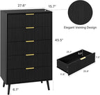 LYNSOM Fluted Dresser and Nightstand Sets 4 Piece, 2-Drawer Nightstands and 5/6 Drawers Dresser, Wood Bedroom Furniture Set for Home, Bedroom, Hallway, Black