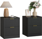3-Piece Modern Bedroom Furniture Set, Wide 6-Drawer Dresser & 2-Drawer Nightstands Set of 2, Natural Wood Dresser and Nightstand Sets for Bedroom, Hallway, Black