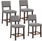 COSTWAY Bar Stools Set of 4, Linen 24.5 Inch Counter Height Chairs with Hollowed Backs, Rubber Wood Legs, Upholstered Barstools for Kitchen Island Home Bar Pub Dining Room, Beige