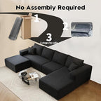 135.4" Cloud Sectional Couch with 1 Ottoman,Modern Modular Sofa with Deep Seat, Comfort U Shaped Sofa Couches for Living Room Bedroom Apartments,No Assembly Required, (Black,Right Facing Chaise)