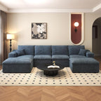 136.6'' U-Shaped Modern Modular Sectional Cloud Couch Whit Ottoman, 4-Seat Chenille Deep-Seat Sofa with Pillow for Living Room, Bedroom, Apartment, Ocean Blue