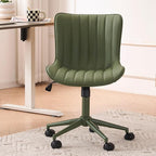 YOUNIKE Green Home Office Desk Chair with Wheels Armless Compact Comfy Vanity Chair with Adjustable Back Modern Small Leather Upholstered Rolling Swivel Cute Computer Task Sewing Chair No Arms