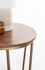 Kate and Laurel Solvay Round Metal and Wood Side Table; 16 x 16 x 24; Walnut and Antique Brass; Mid-Century Modern Bedroom Nightstand Table with Solid Mango Wood Tabletop and Iron Base