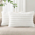 Pallene Faux Fur Plush Lumbar Throw Pillow Covers 12x20 Set of 2, Luxury Soft Fluffy Striped Decorative Pillow Covers for Sofa, Couch, Living Room, White