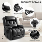 EDILLY Extra Large Power Lift Recliner Chairs for Elderly,Infinite Position Lay Flat Dual Motor Recliners Chair, with Heating and Massage, Breathable Leather,USB Ports and Remote Control(Black)