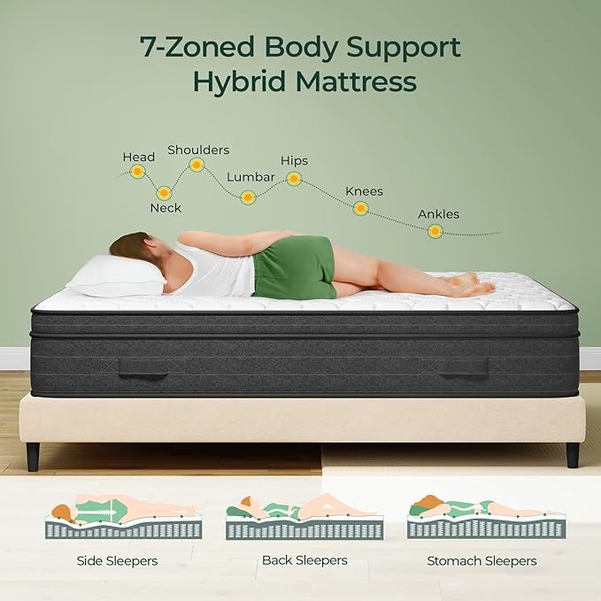koorlian King Size Mattress, 12 Inch King Mattress in a Box, Hybrid King Bed Mattress with Individual Pocket Springs and Pressure-Relieving Memory Foam, Medium Firm Mattress King Size 80"x76"x12"