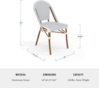 Martha Stewart Lily Pond Indoor-Outdoor Stackable Aluminum Bistro Chair with Natural Woodgrain Frame Finish and White/Navy Woven Rattan Backrest and Seat